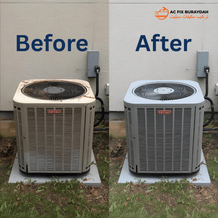 مقارنة قبل وبعد إصلاح مكيف الهواء
