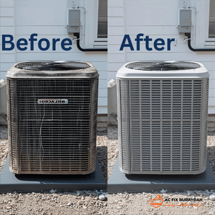 مقارنة قبل وبعد تنظيف مكيف الهواء