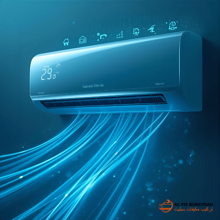 مكيف هواء موفر للطاقة يعمل بسلاسة مع شاشة عرض ترموستات رقمية، وموضوع صديق للبيئة