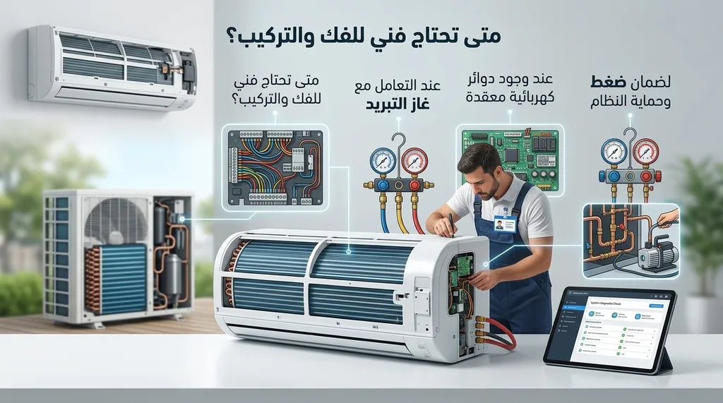 متى تحتاج فعلاً للاستعانة بفني مختص لفك وتركيب المكيف